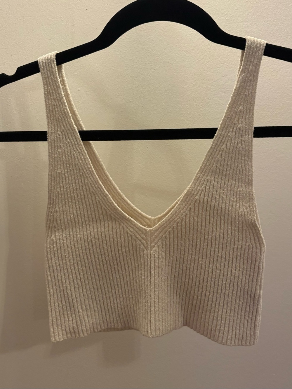 Urban Outfitters Cream Ribbed V-Neck Crop Top